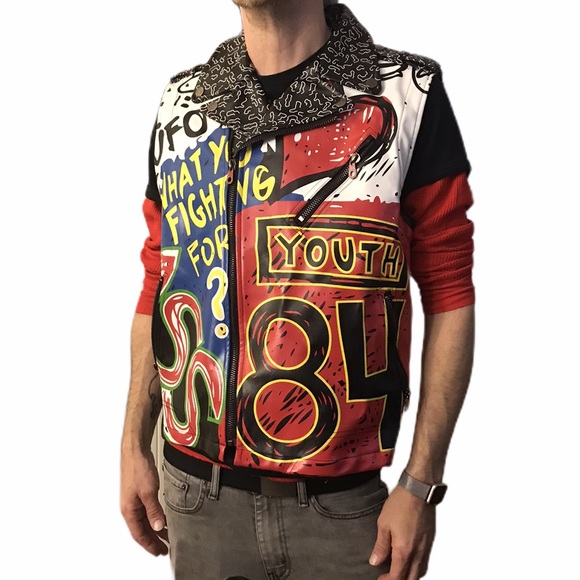 Bass Vegan Leather Vest with Artsy Graphics - Picture 1 of 7